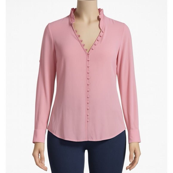 Express Shirt Womens Pink Chiffon Portofino Button Office Business Casual Small - Picture 1 of 9